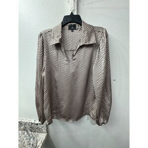 CoCo Women's Geometric Print Long Sleeve Blouse Size Medium Career Top